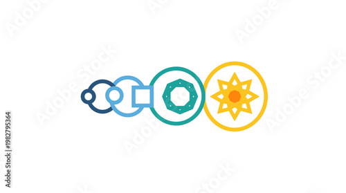 Vector Icon of Chain Link Connections with Sun and Gear Symbols for Technology and Networking