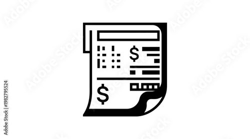Icon of a Financial Paper Document in Black and White for Business and Accounting