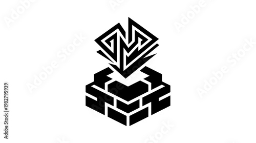 Vector Icon of a Stylized Brick Puzzle Piece with Puzzle Pattern in Flat Design Style