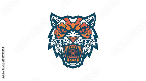 Vector Icon of Fierce Tiger Head with Open Mouth for Wildlife and Nature Themes