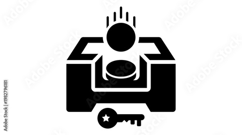 Icon of Person Unlocking Safe with Key Two Tone Flat Vector Illustration