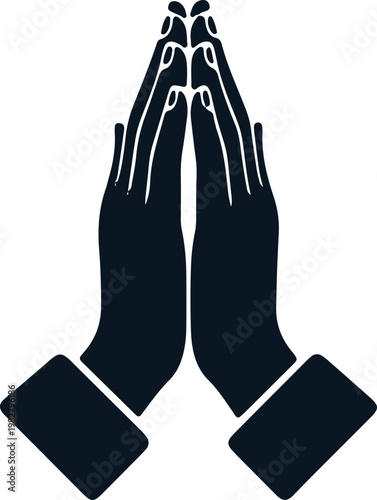Praying hands silhouette with folded palms and suit sleeves for spiritual concept artwork.