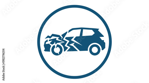 Icon of Car Crash Collision Mobile Device Icon in Flat Style for Safety Awareness