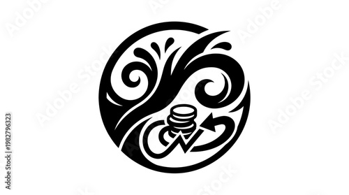 Vector Icon of a Tree with Roots and Coins in a Circular Design for Environmental or Financial Concepts