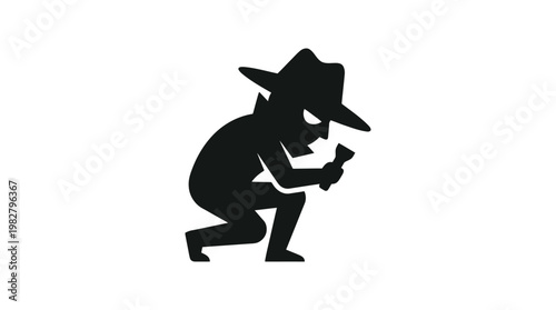 Icon of Detective Character with Magnifying Glass in Dynamic Pose for Investigation Theme