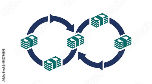 Icon of Financial Transaction Cycle with Money and Arrows in Vector Style