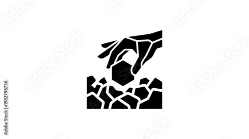 Icon of Hand Reaching Out to Cracked Ground in Minimalist Style for Environmental Awareness