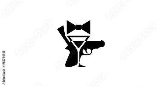 Icon of a Sophisticated Spy Character With Bow Tie And Gun, Vector Illustration