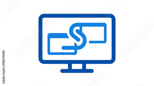 Icon of Online Payment Transfer on Desktop Screen in Modern Flat Style