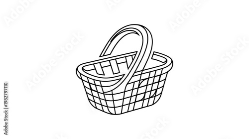 Icon of Woven Basket with Handle for Storage and Organization in Vector Style