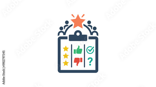 Icon Of Feedback and Evaluation Sheet With Rating Symbols And Checkmarks