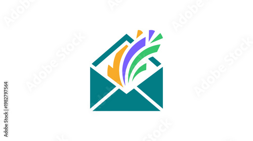 Creative Vector Icon of Open Envelop with Colorful Paper Exploding Out for Innovation and Communication