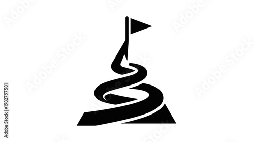 Icon Of A Golf Course Hole With Flag And Landscape In Flat Style