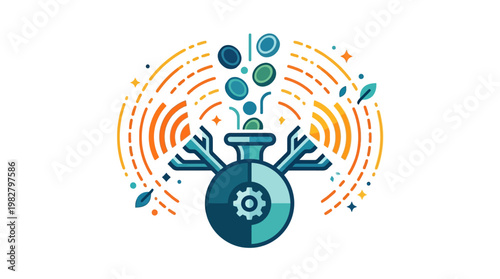 Vector Icon of Laboratory Flask with Chemical Reactions and Bubbles for Science and Chemistry Concept