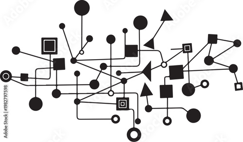 Geometric shapes connected lines abstract black design