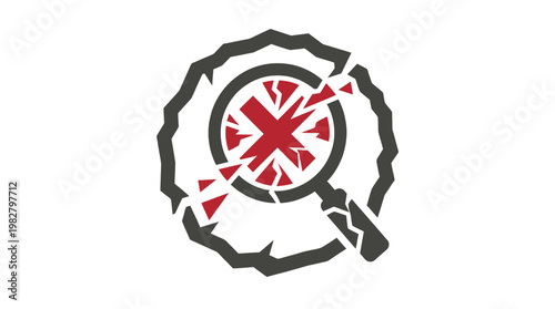 Icon of Search with Magnifying Glass Over Red Circular Pattern in Vector Style