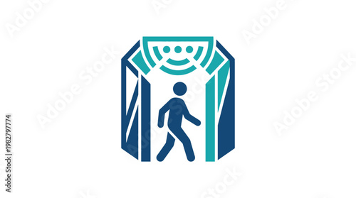 Icon of Person Walking Through Turnstile Entrance for Public Transportation, Vector Illustration