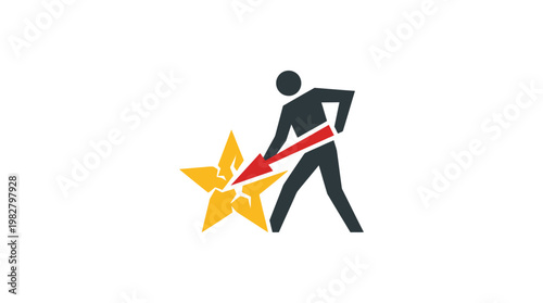 Icon of A Person Throwing A Star with Arrow in Dynamic Motion for Creativity and Innovation
