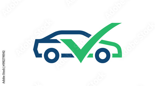 Vector Icon of Car with Check Mark for Vehicle Safety and Inspection