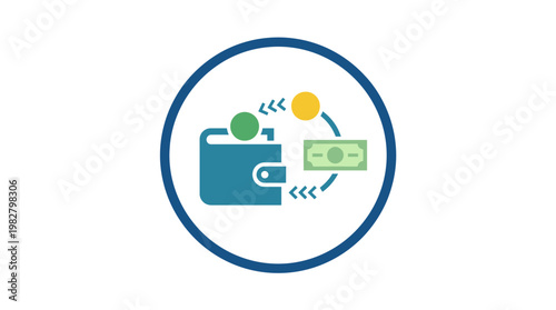 Icon of Wallet and Cash for Financial Transactions and Payment Methods, Vector Style