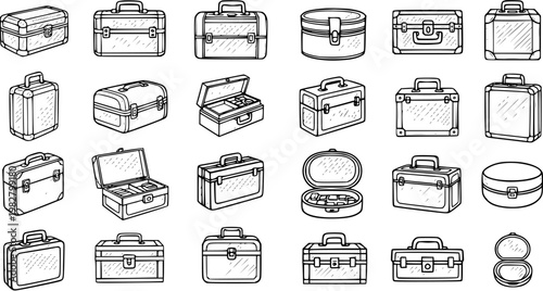 Black and White Line Art Collection of Various Luggage and Cases