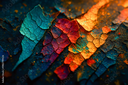 Colorful cracked and peeling paint texture abstract background