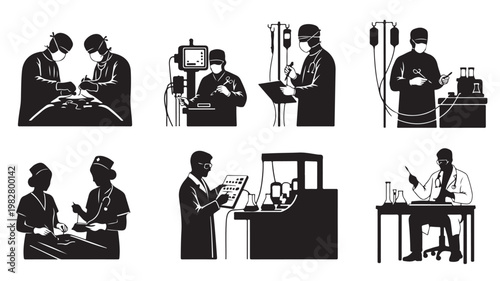 Medical staff doctor nurse silhouette healthcare icons