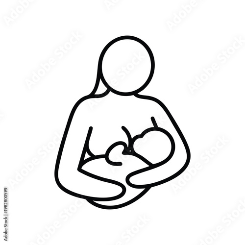 Mother breastfeeding baby line icon black and white vector symbol for child care maternity and newborn support