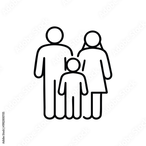 Family with child line icon black and white vector illustration for child care and parenting services