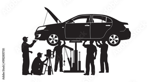 Car repair and mechanic service silhouette icons