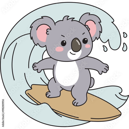 Canvas Print Cute Koala Surfing on Ocean Wave