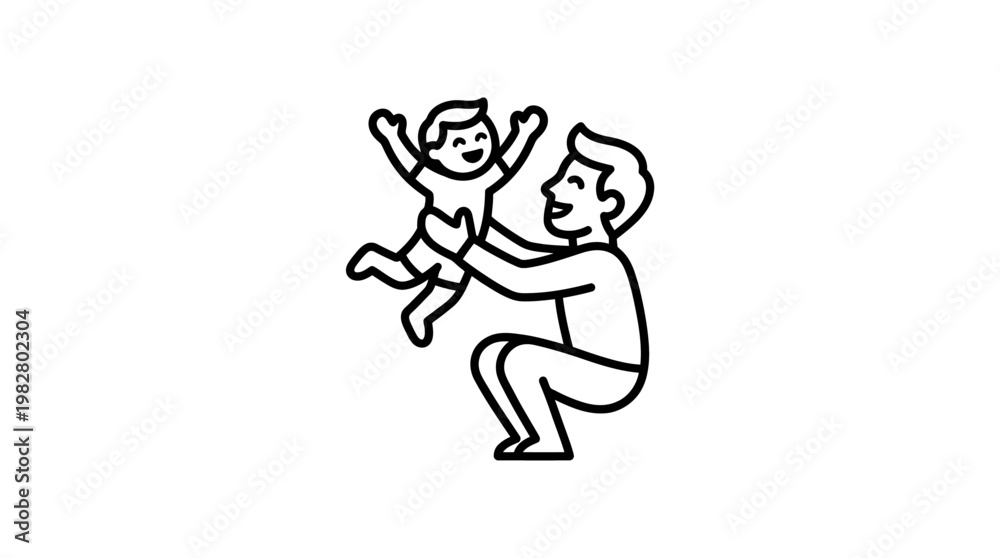 Naklejka premium Father Playing with His Baby Linear Style