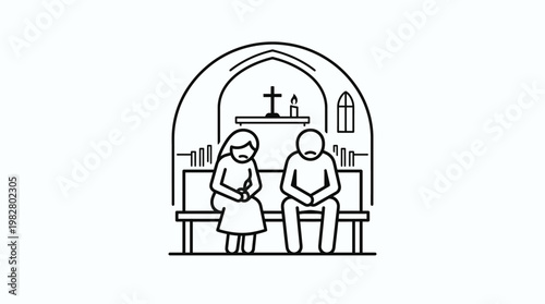 Mourning Couple in Church with Altar Icon