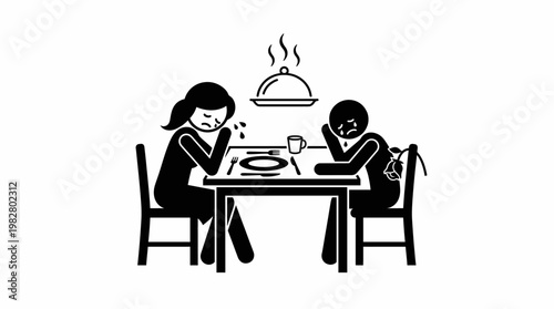 Sad Dinner Couple Disappointed in Meal
