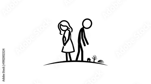 Sad Couple Standing Back To Back on a Small Hill