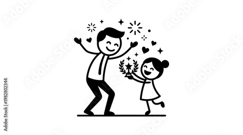 Happy Father Receiving Trophy From Daughter