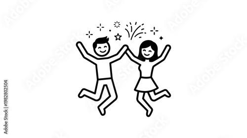 Joyful Couple Celebrating Success with Fireworks