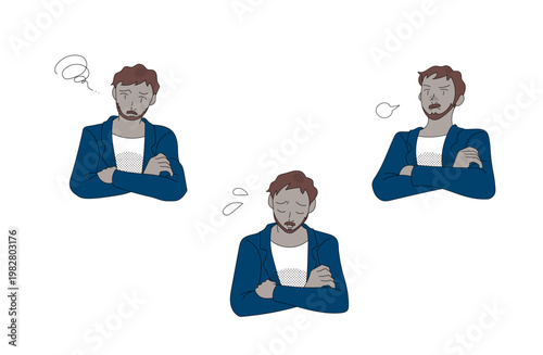 Bearded business casual office worker facial expression set