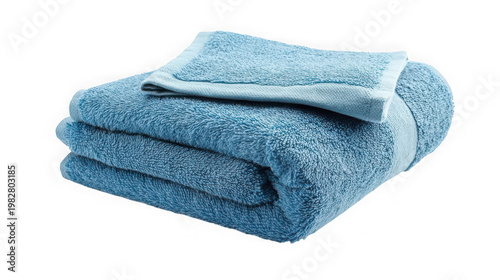 A stack of folded blue towels on transparent background