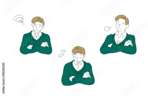 Business casual office worker facial expression set with crossed arms