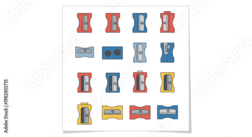 Collection of colorful pencil sharpeners, stationery, school supplies, back to school, office supplies, art supplies
