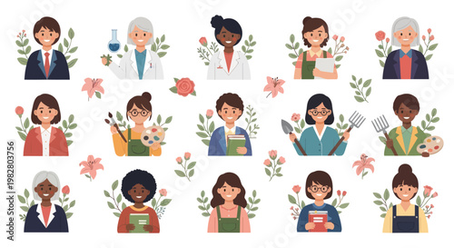 Diverse Women Professionals and Occupations Collection, Vector Illustration