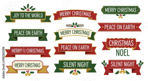 Christmas Banners with Holiday Greetings - Joy to the World, Merry Christmas, Peace on Earth