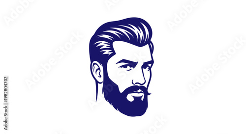 Stylish bearded man head illustration with classic hairstyle