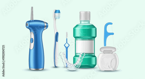 Oral Hygiene Products: Water Flosser, Toothbrush, Mouthwash, Floss, Retainer
