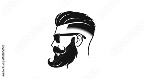 Stylish man with beard, mustache, sunglasses, cool haircut profile