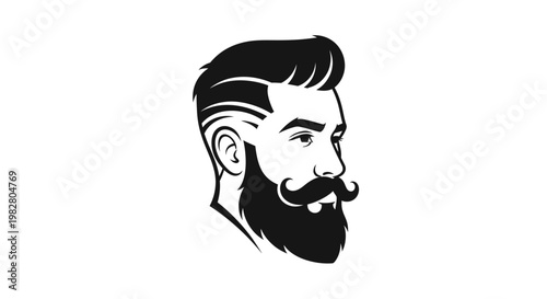 Stylish man with classic haircut and curled mustache beard