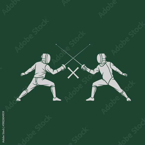Stylized illustration of two fencers in a competitive duel