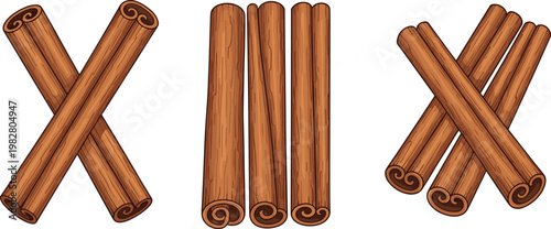 Cinnamon Sticks Bundle Illustration Set for Spices, Culinary, and Natural Flavor Designs
