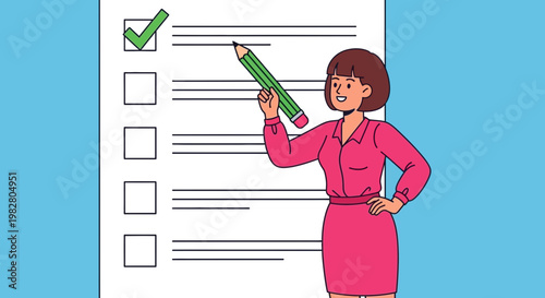 Woman checking off tasks on a to-do list with a pencil